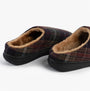 Jo & Joe NIDDERDALE Mens Mule Slippers Brown rear view showcasing soft textile lining and rubber sole.