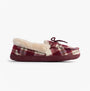 Jo & Joe PEMBROKE Womens Moccasin Slippers Cherry side view showing soft textile upper and warm lining.