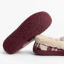 Jo & Joe PEMBROKE Womens Moccasin Slippers Cherry side view showing rubber sole and warm lining detail.