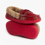Jo & Joe PEMBROKE Womens Moccasin Slippers Festive Red side view with soft lining and rubber sole