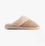Jo & Joe PERSIAN Womens Slippers Beige side view with faux fur lining and woven textile upper.