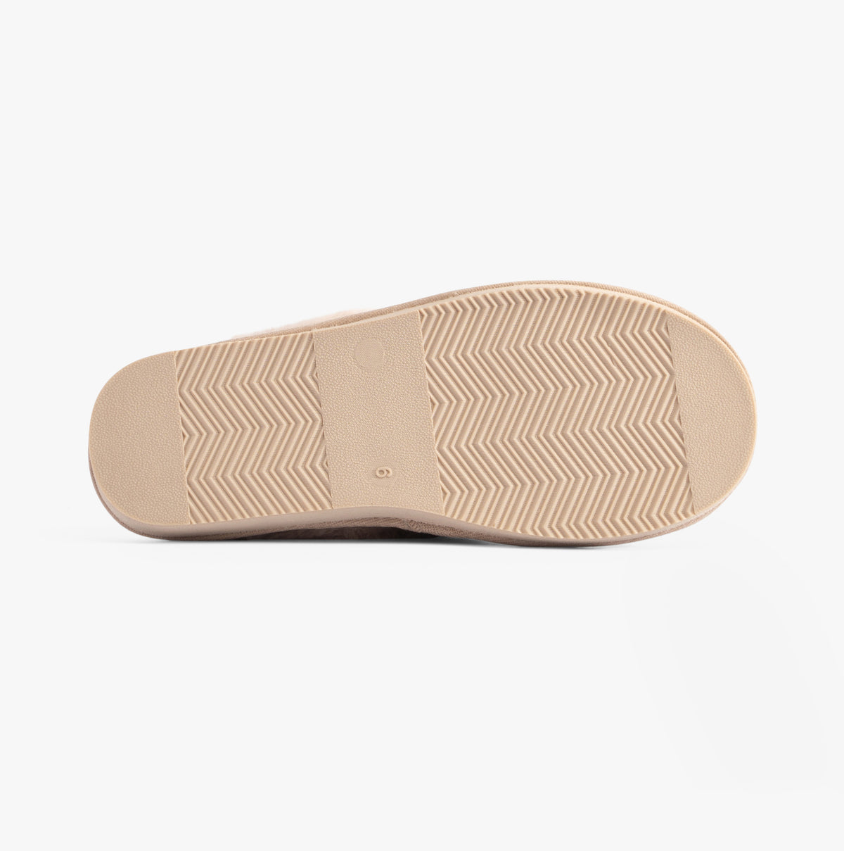 Jo & Joe PERSIAN Womens Slippers Beige bottom view with rubber sole features and textured grip pattern.