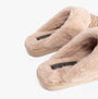 Jo & Joe PERSIAN Womens Slippers Beige side view showcasing plush faux fur lining and comfortable slip-on design.