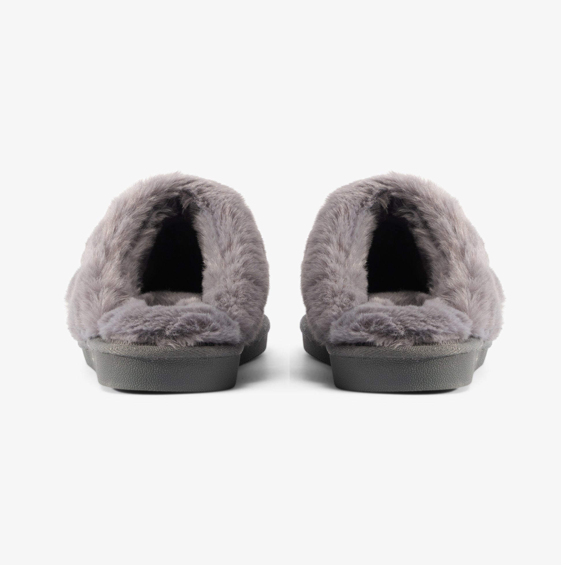 Jo & Joe PERSIAN Womens Slippers Pink/Grey back view showcasing faux fur lining and slip-on design.