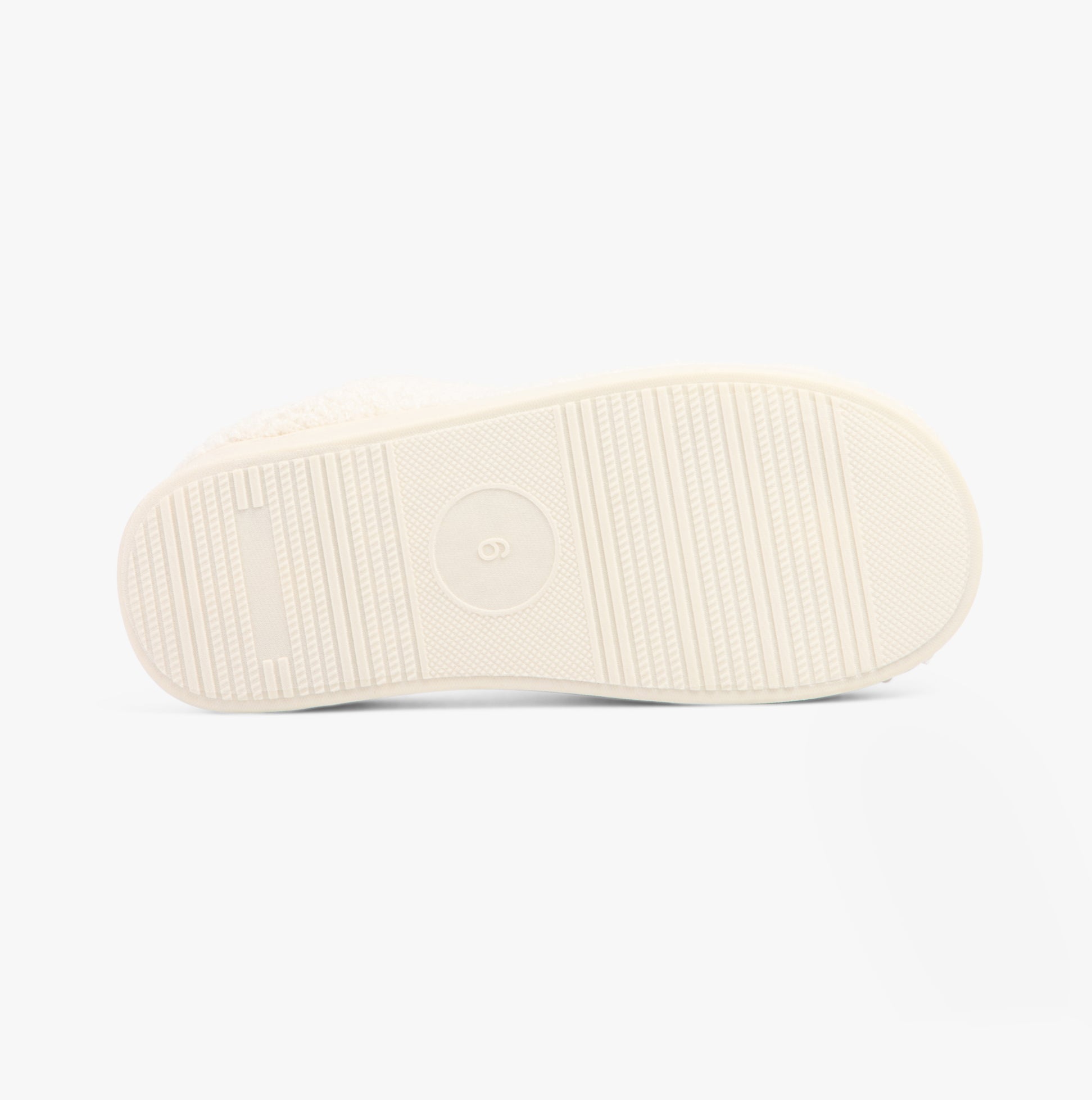 Jo & Joe PRANCER Womens Slippers Cream bottom view showing rubber sole texture and flat design.