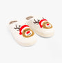 Jo & Joe PRANCER Womens Slippers Cream front view with festive reindeer design and red Santa hat detail.