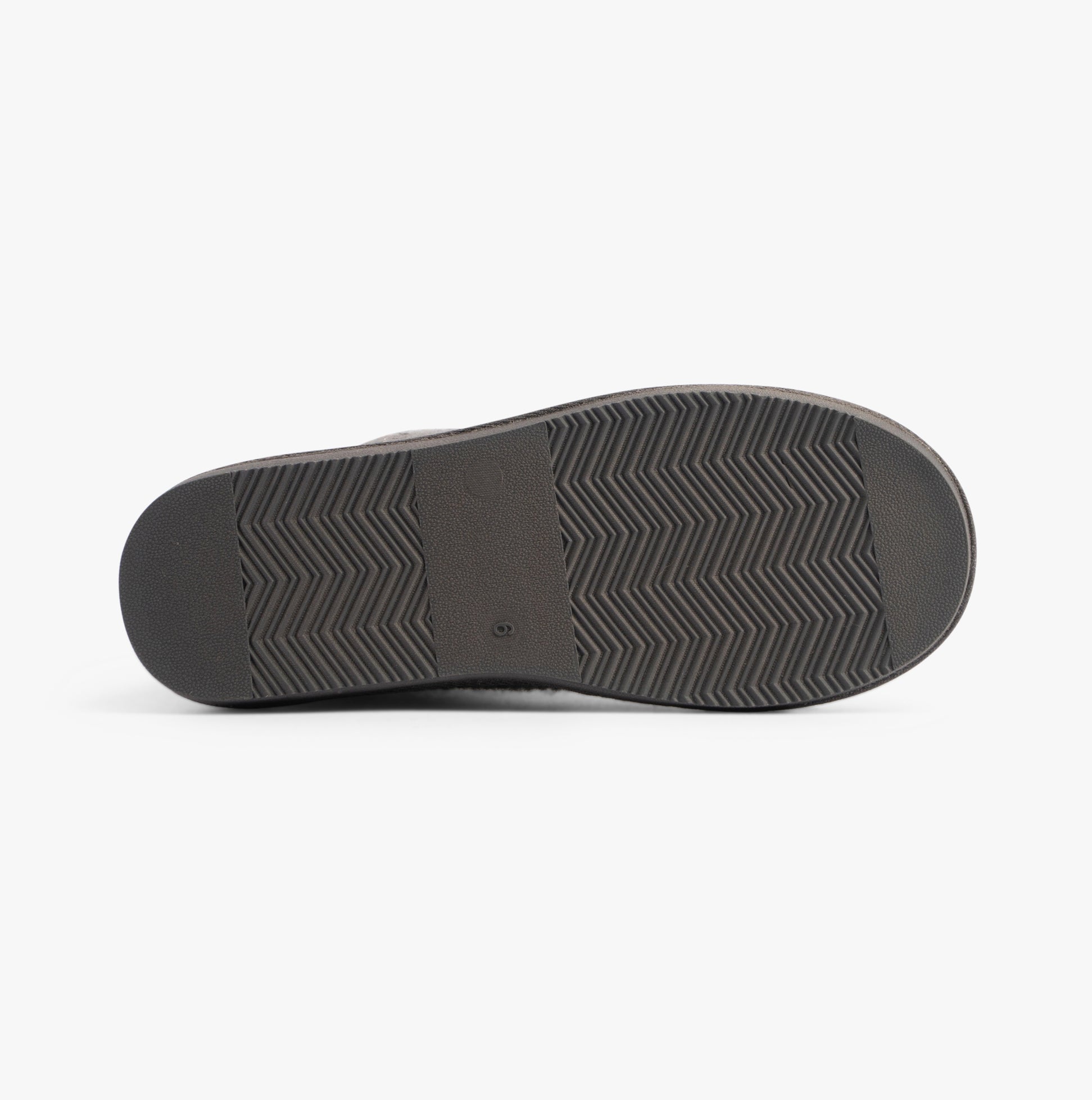 Jo & Joe ROSANNA Womens Slippers Charcoal bottom view rubber sole with herringbone pattern.