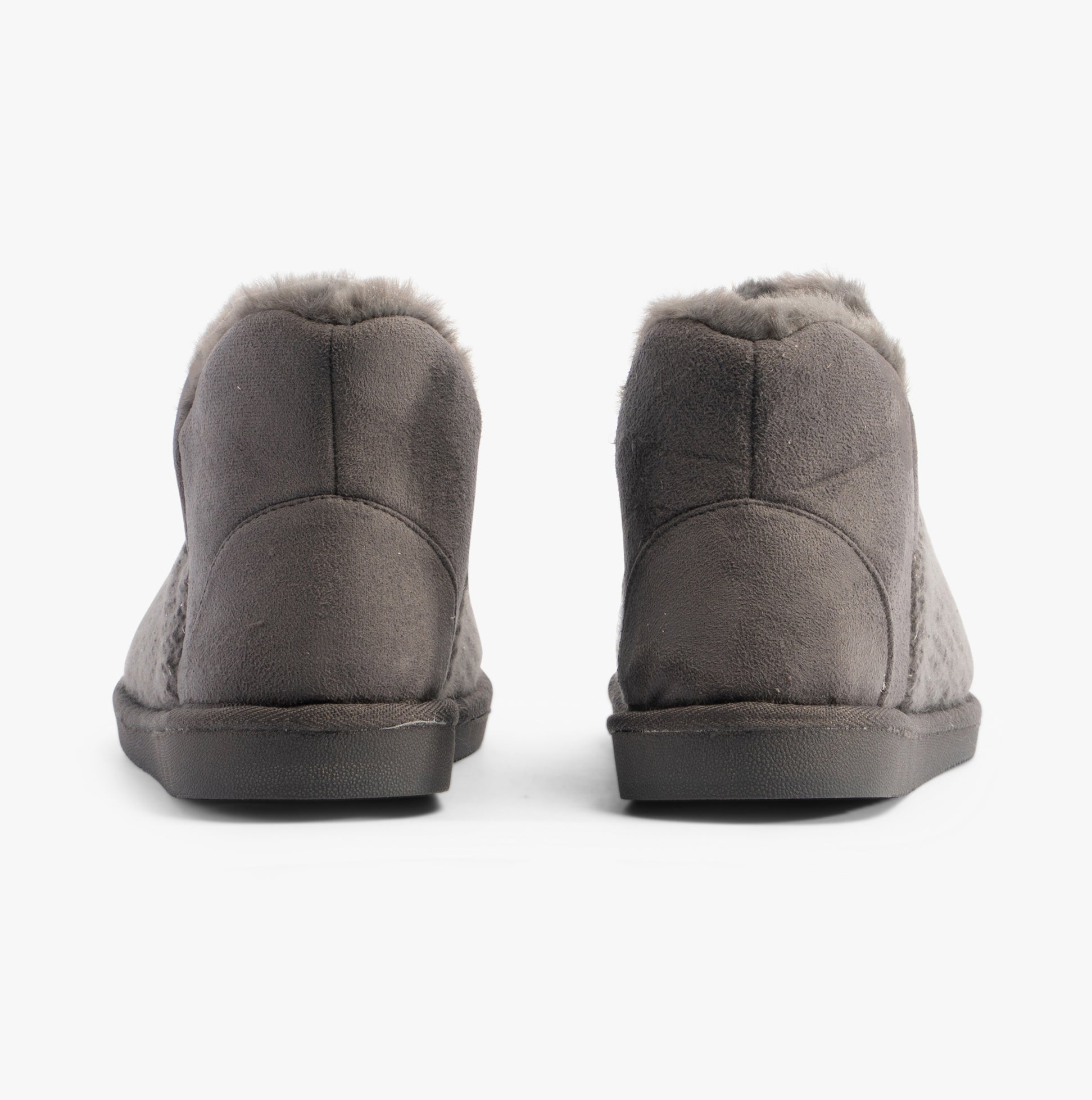 Jo & Joe ROSANNA Womens Slippers Charcoal back view showing soft faux fur lining and textile upper.