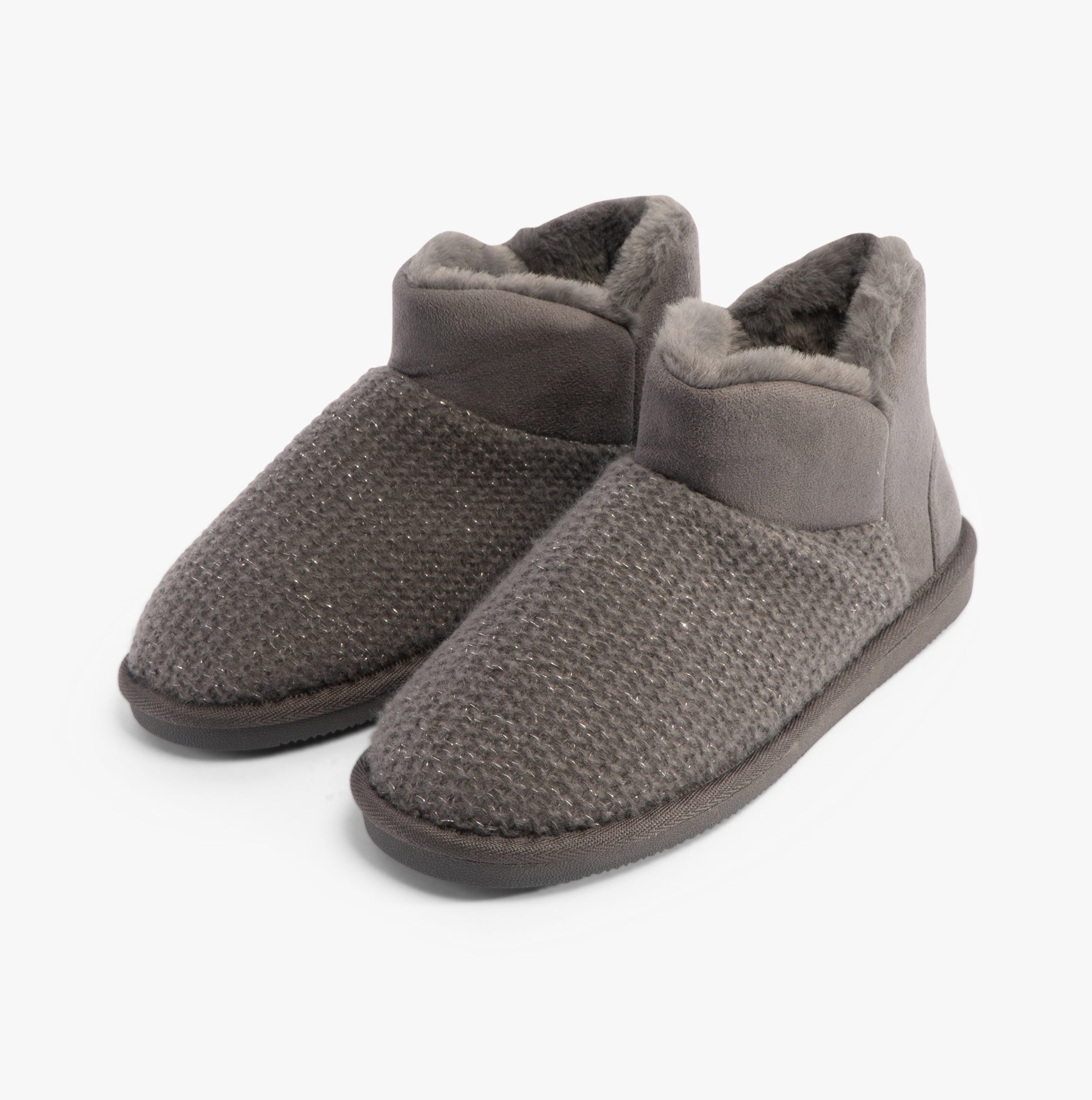 Jo & Joe ROSANNA Womens Slippers Charcoal, side view showing textured upper and faux fur lining.