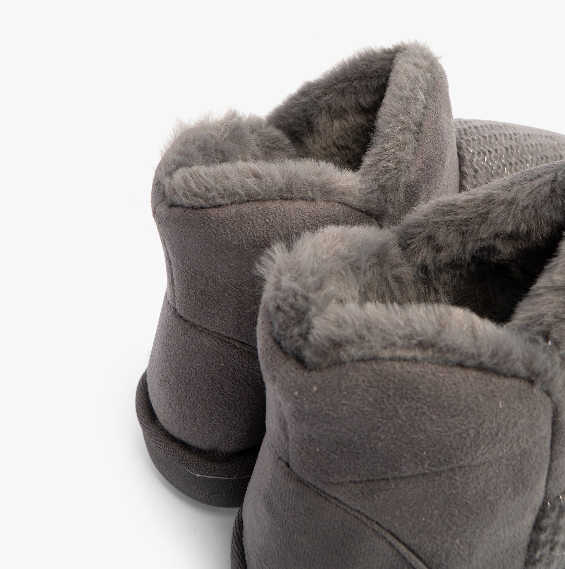 Jo & Joe ROSANNA Womens Slippers Charcoal detail view showing soft faux fur lining and ankle height design.