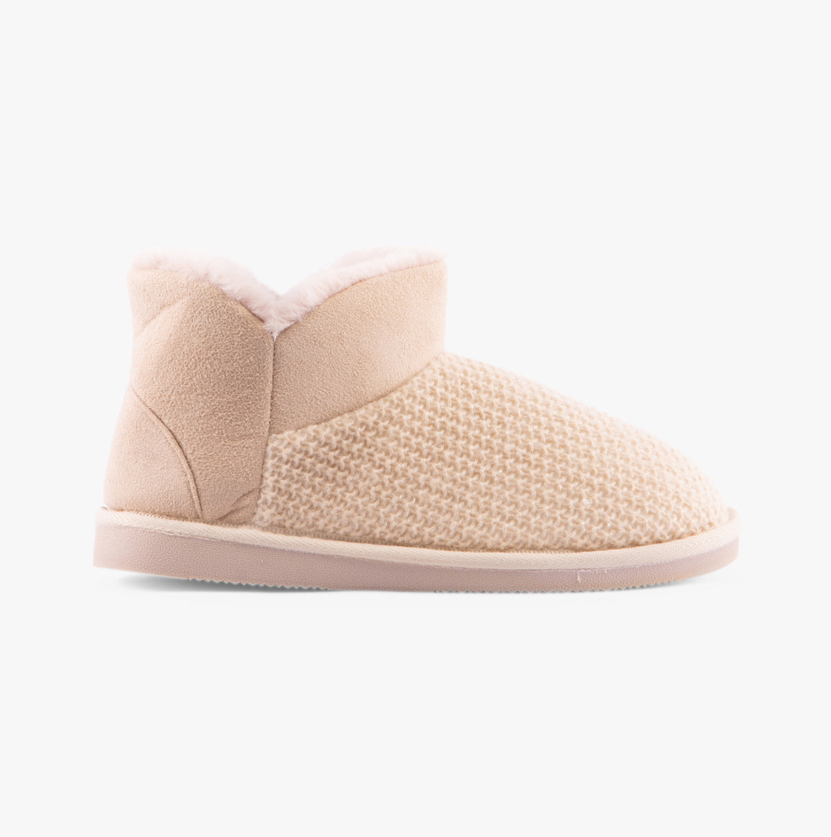 Jo & Joe ROSANNA Womens Slippers Cream side view showcasing faux fur lining and textured upper.