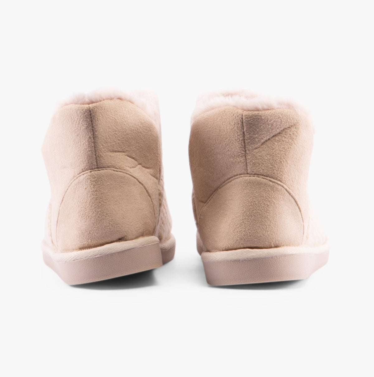 Jo & Joe ROSANNA Womens Slippers Cream back view of slipper boots with soft textile and faux fur lining.