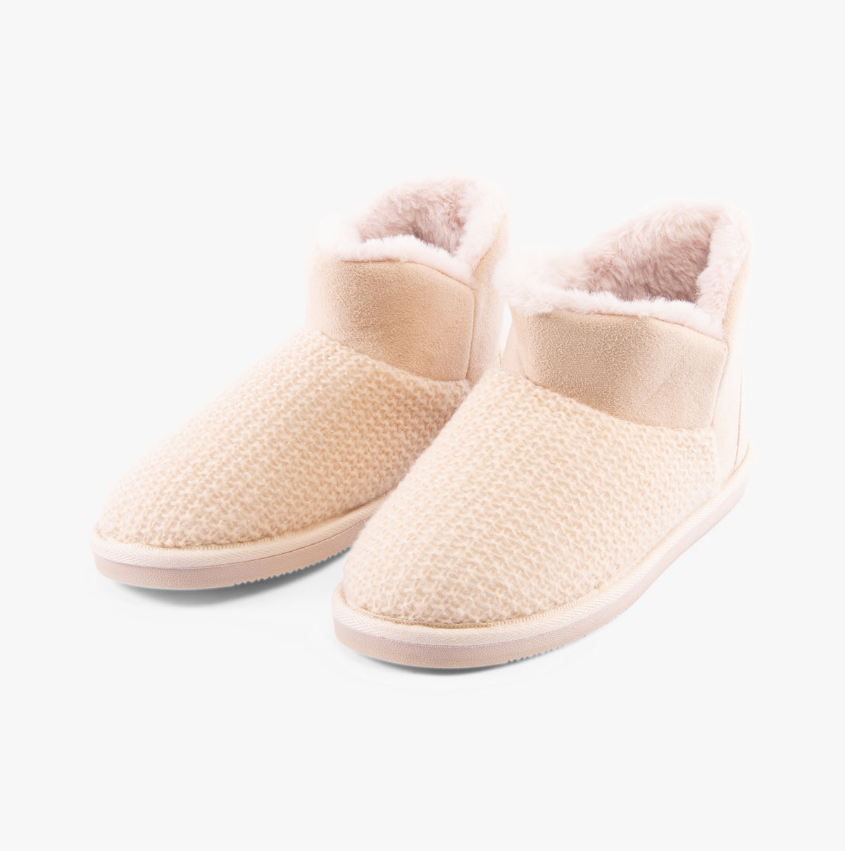 Jo & Joe ROSANNA Womens Slippers Cream side view showing textile upper, faux fur lining, and rubber sole.