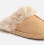 Jo & Joe SCARLETT Womens Faux Fur Mule Slippers Caramel side view showcasing cozy faux fur lining and soft upper.