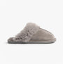 Jo & Joe SCARLETT Womens Mule Slippers Grey side view featuring plush fur lining and soft textile upper.