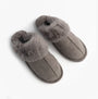 Jo & Joe SCARLETT Womens Mule Slippers Grey top view showing soft textile and fur lining details.