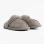 Jo & Joe SCARLETT Womens Mule Slippers Grey side view with soft fur lining and plush textile upper