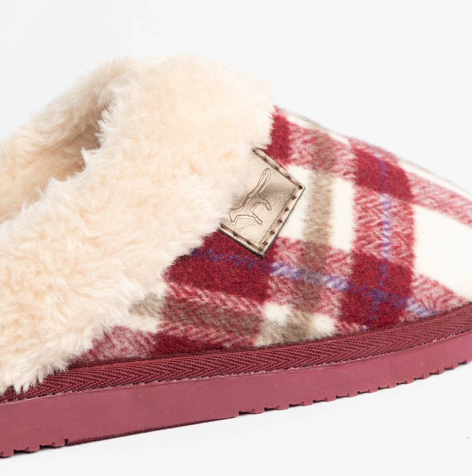 Jo & Joe SHETLAND Womens Mule Slippers Cherry side view showing padded upper and textured sole