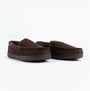 Jo & Joe ST ANDREWS Mens Moccasin Slippers Brown side view showcasing the soft textile upper and slip-on design.