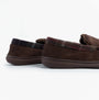 Jo & Joe ST ANDREWS Mens Moccasin Slippers Brown side view, showing plush lining and durable rubber sole.