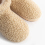 Jo & Joe TEDDY Womens Bootie Slippers Beige top detail view showing soft textile upper and warm lining.