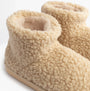 Jo & Joe TEDDY Womens Bootie Slippers Beige detail view showing soft textile upper and cozy lining.