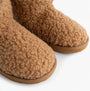 Jo & Joe TEDDY Womens Bootie Slippers Tan detail view of the soft textile upper and round toe design.