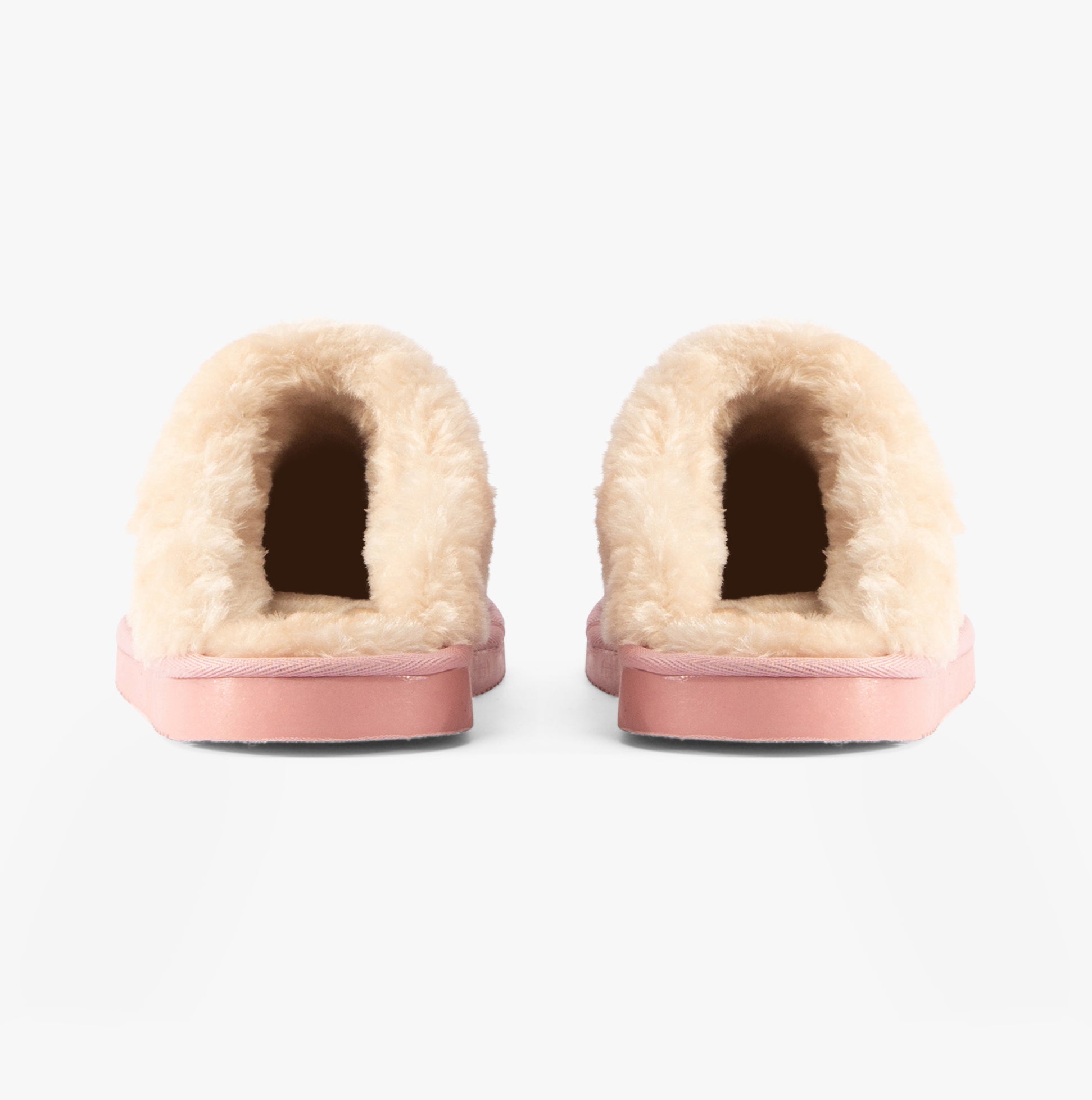 Jo & Joe THYME Womens Slippers Pink back view showing plush faux fur lining and slip-on design.