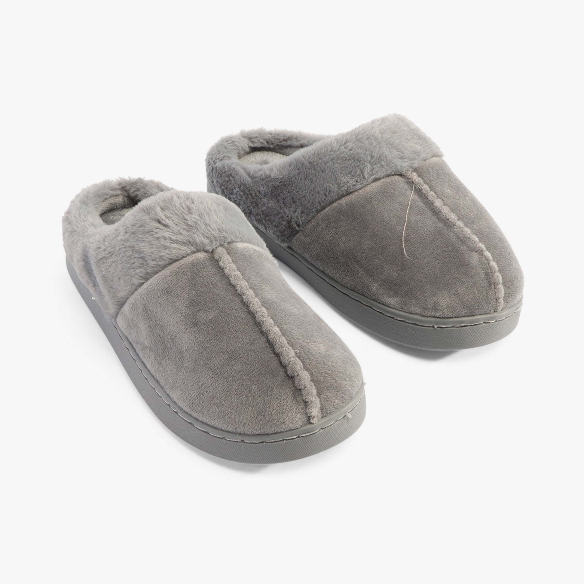 Jo & Joe ZOE Womens Slippers Grey side view showing textile upper and faux fur lining