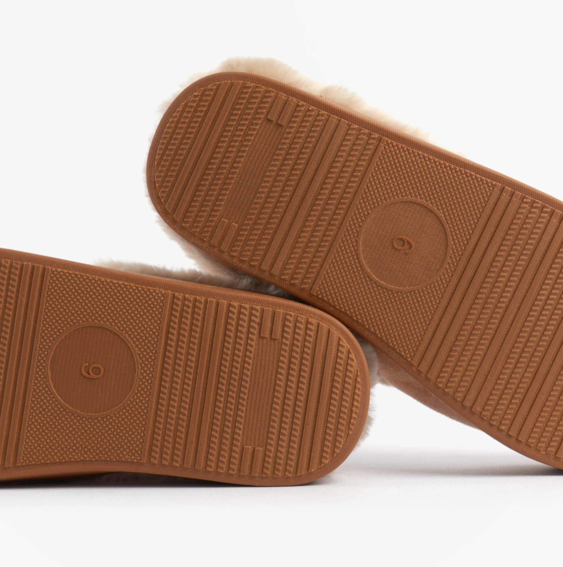 Jo & Joe ZOE Womens Mule Slippers Chestnut bottom view detailing rubber sole pattern