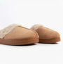 Jo & Joe ZOE Womens Mule Slippers Chestnut side view showing soft textile upper and warm lining.