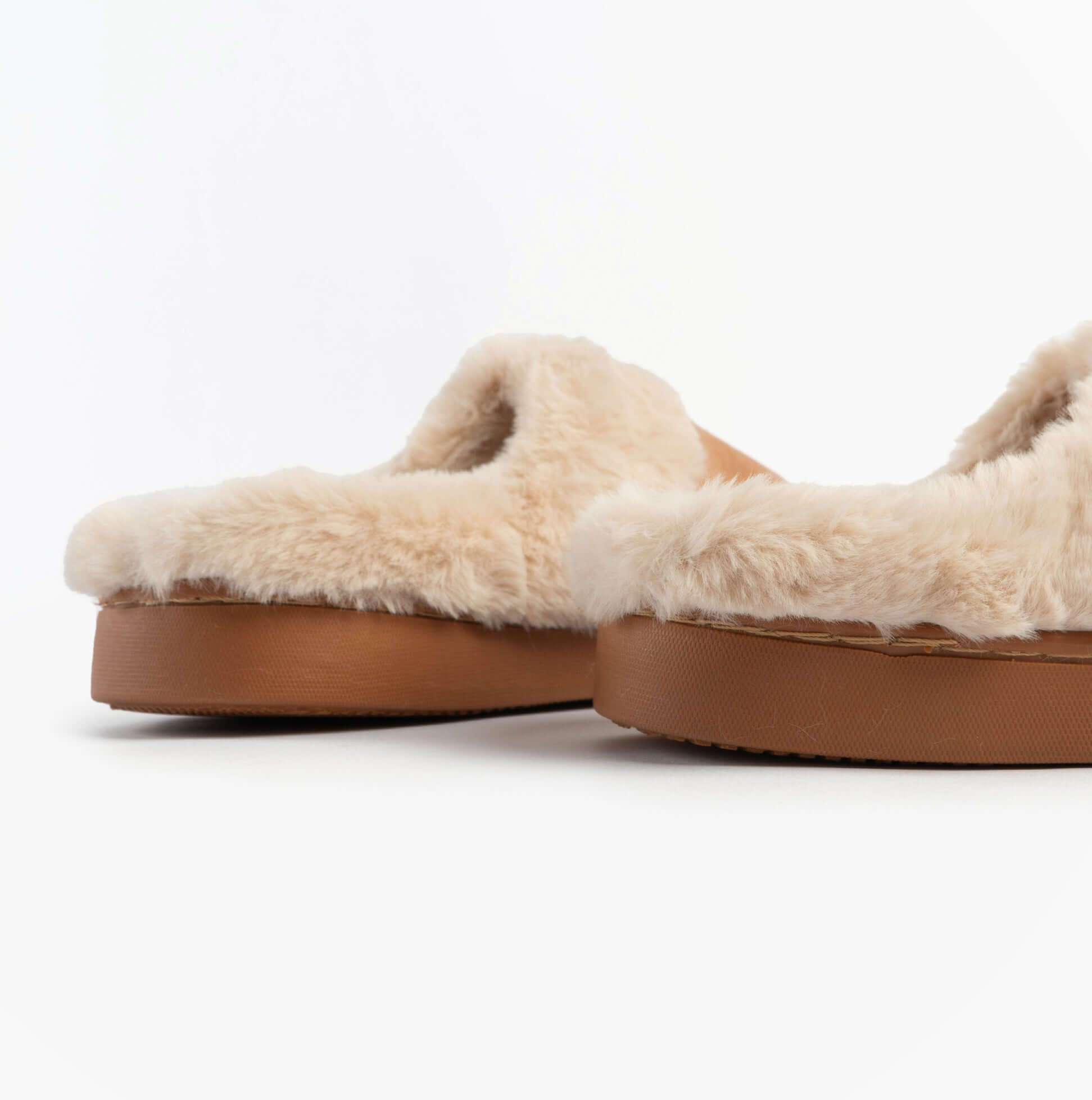 Jo & Joe ZOE Womens Mule Slippers Chestnut side view highlighting soft textile upper and rubber sole.