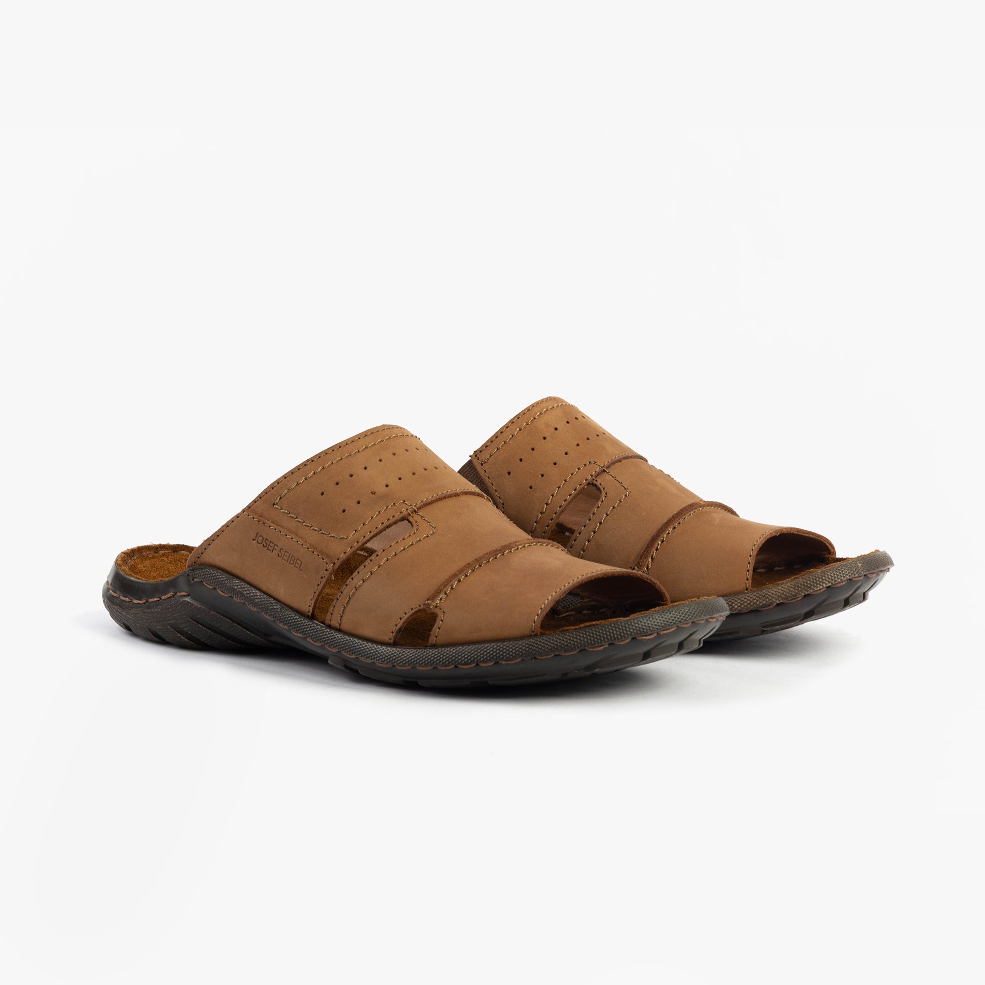 Josef Seibel LOGAN 38 Mens Sandals Nuss side view showing stylish leather upper and comfortable slip-on design.