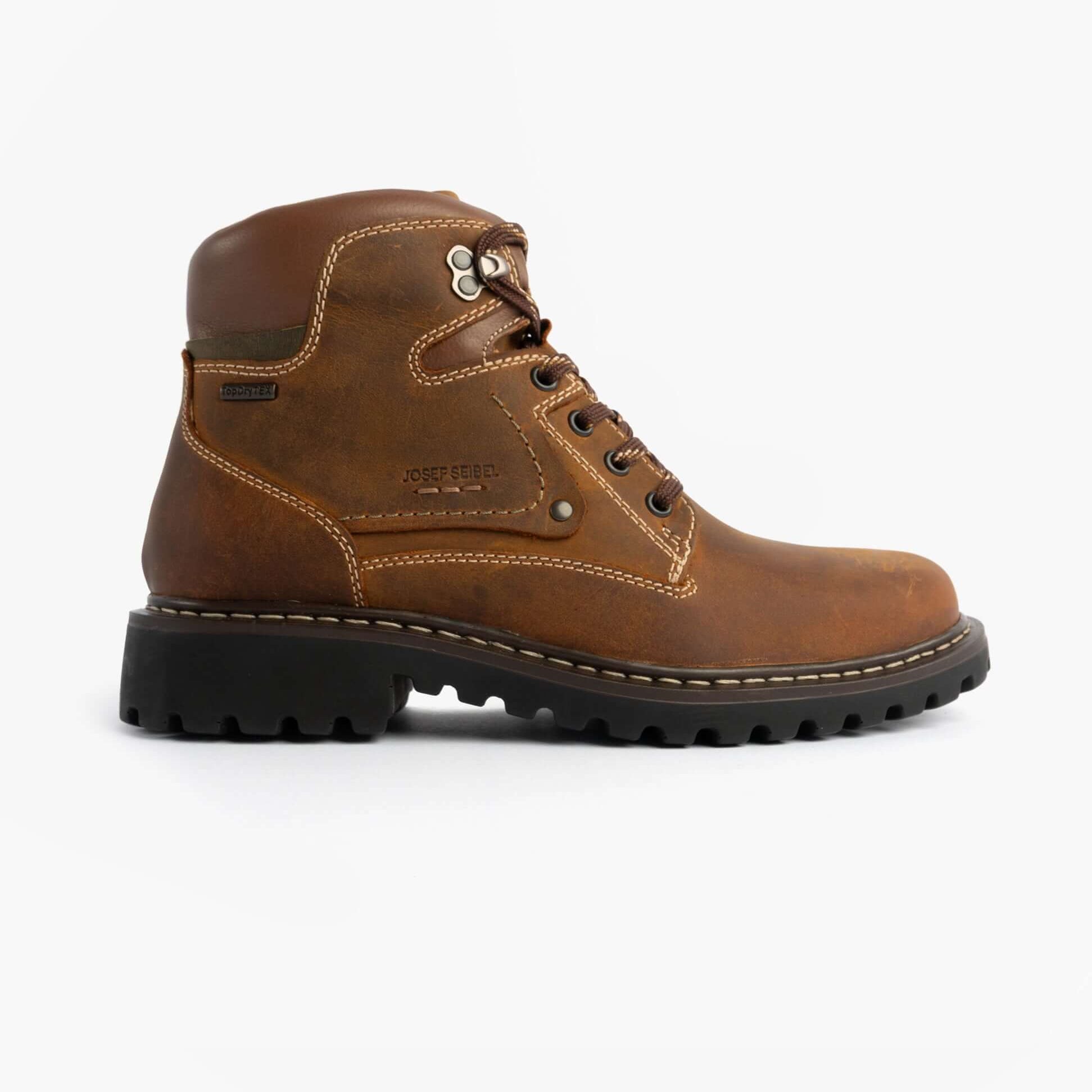 Josef Seibel CHANCE 51 Mens Boots Castagne Kombi Brown side view with lace-up and waterproof features
