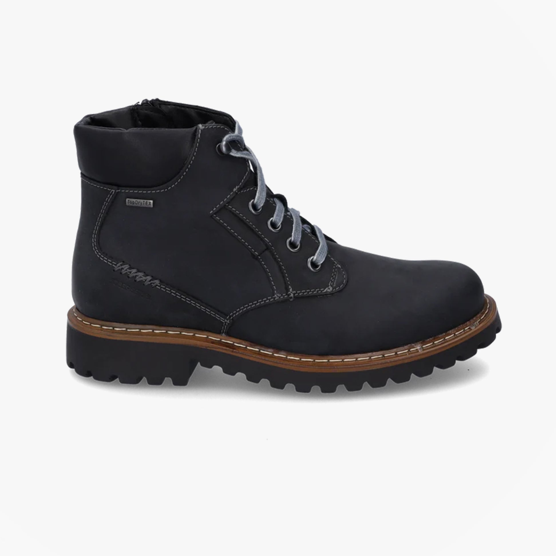 Josef Seibel CHANCE 39 Mens Boots Black side view showing leather upper, lace-up closure, and rugged sole.