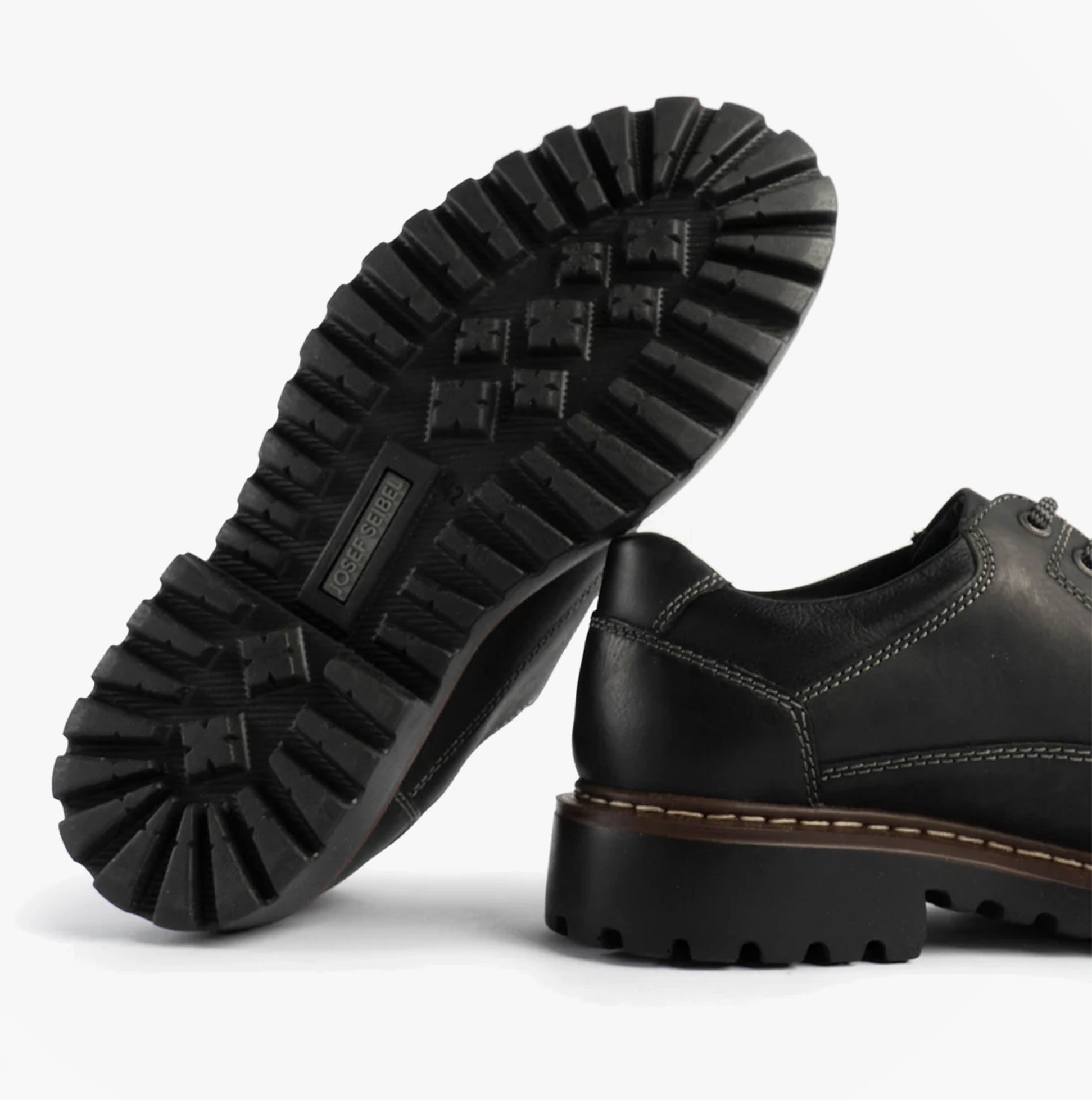 Josef Seibel CHANCE 59 Mens Shoes Black sole view showing rubber outsole design and low heel.