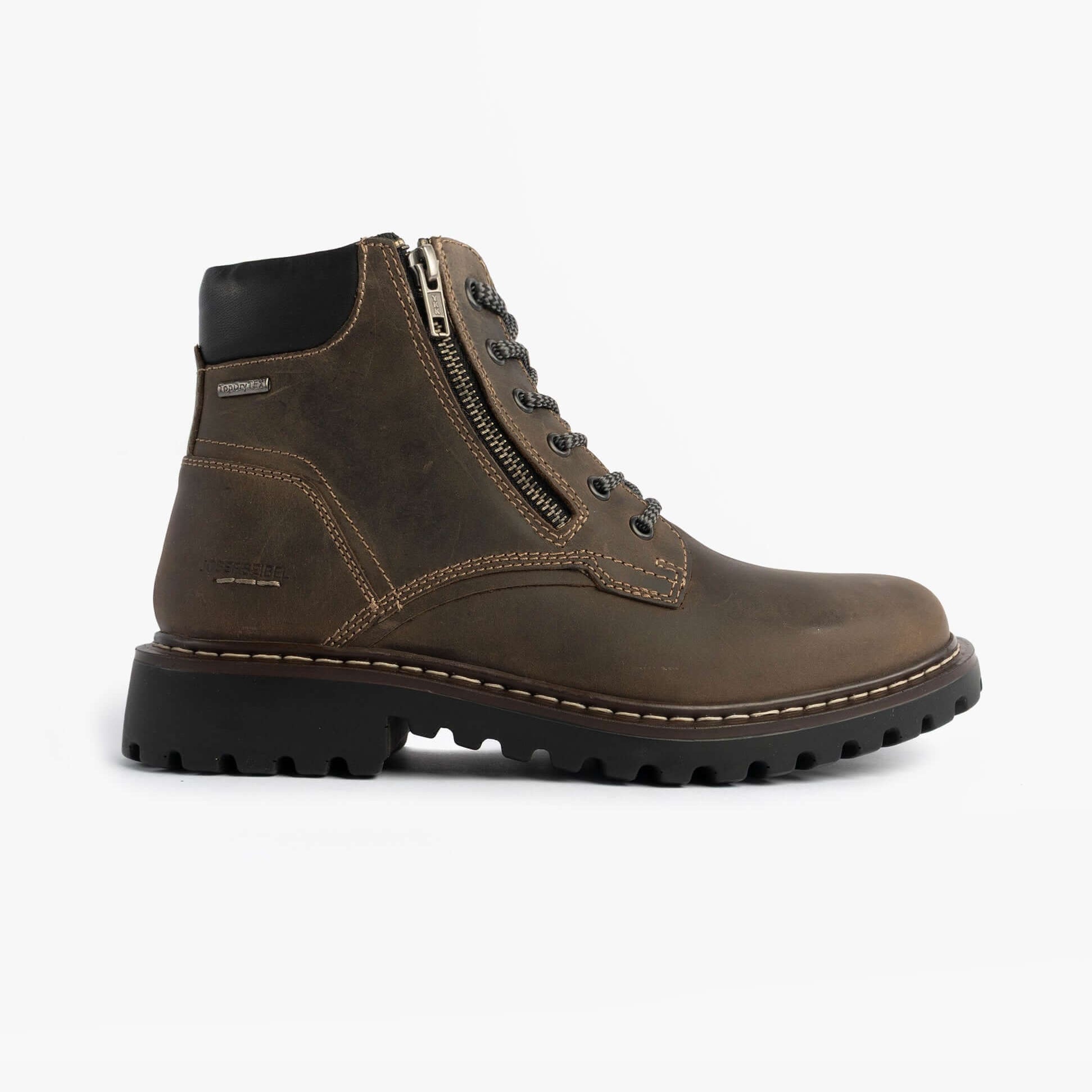 Josef Seibel CHANCE 67 Mens Boots Vulcano Kombi side view, ankle boots in brown nubuck, lace-up and zip fastening.