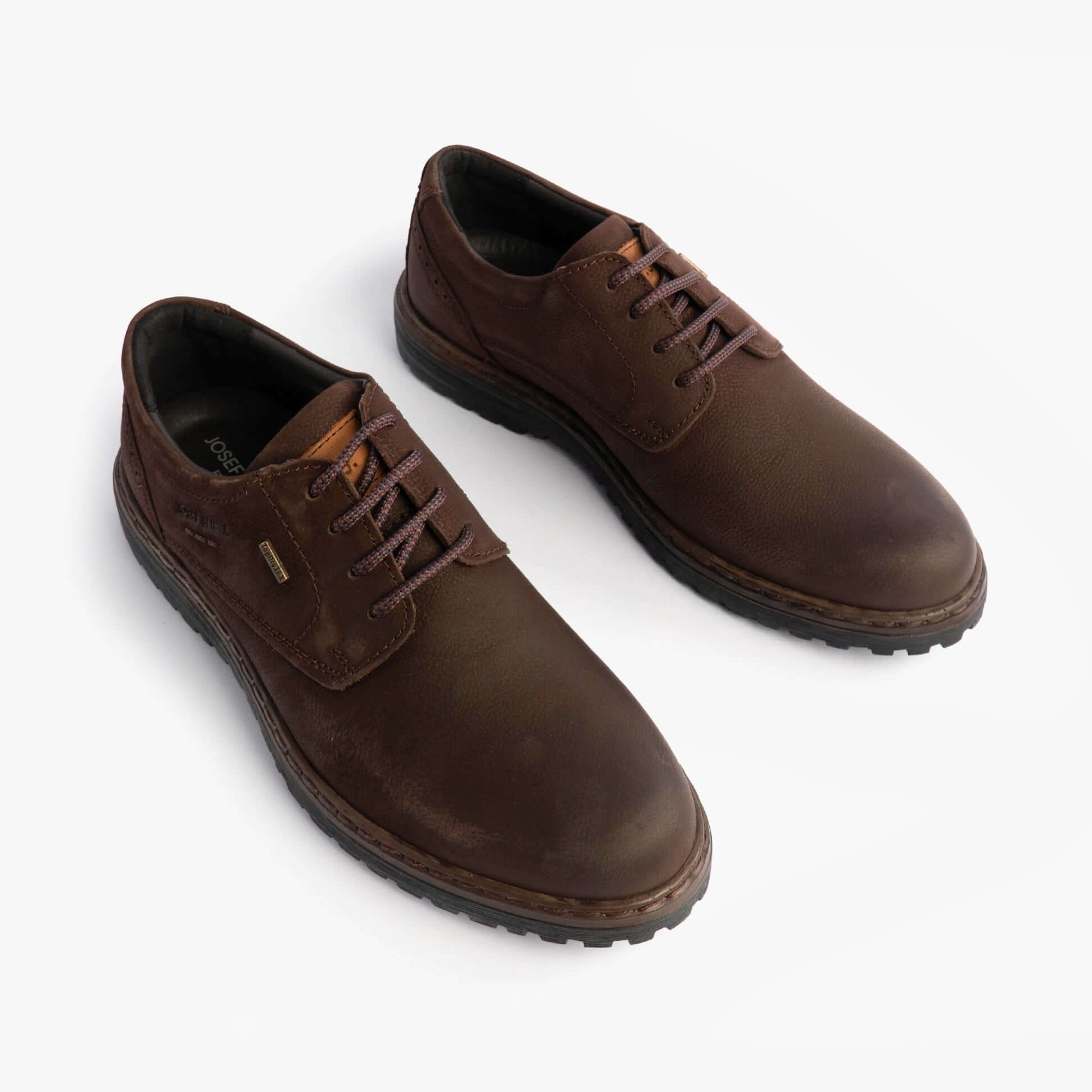 Josef Seibel ERROLL 50 Mens Waterproof Shoes Moro Brown, top view showcasing lace-up design and stylish comfort.