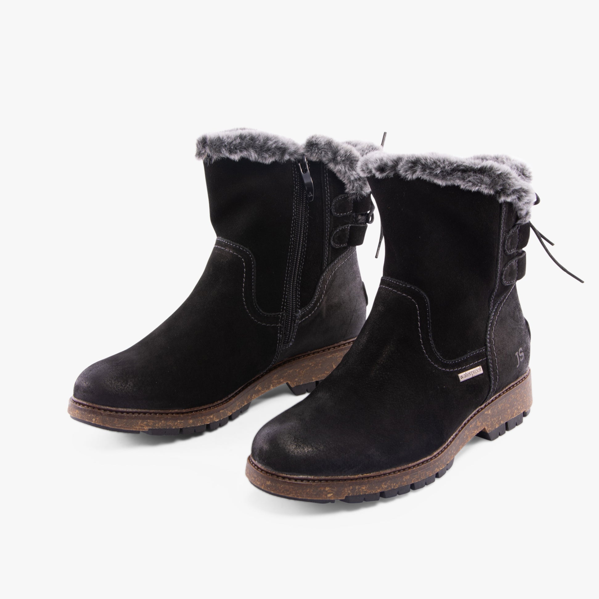 Josef Seibel WAYLON 03 Womens Boots Black side view showing suede upper, zip closure, and faux fur lining