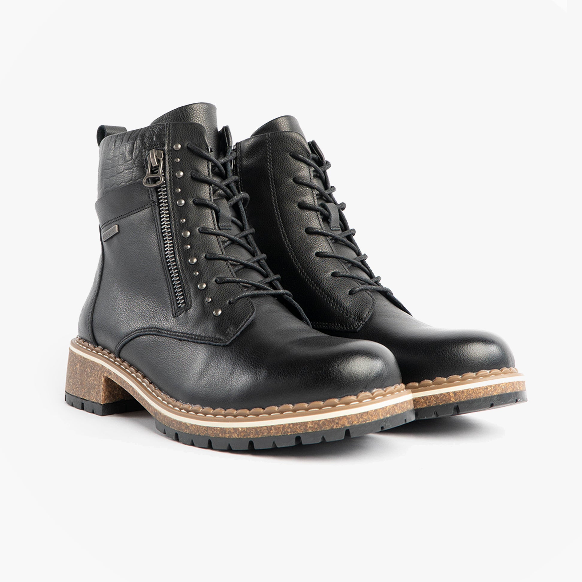 Josef Seibel WAYLYNN 10 Womens Lace Up Ankle Boots Black side view displaying lace-up design and rubber sole.