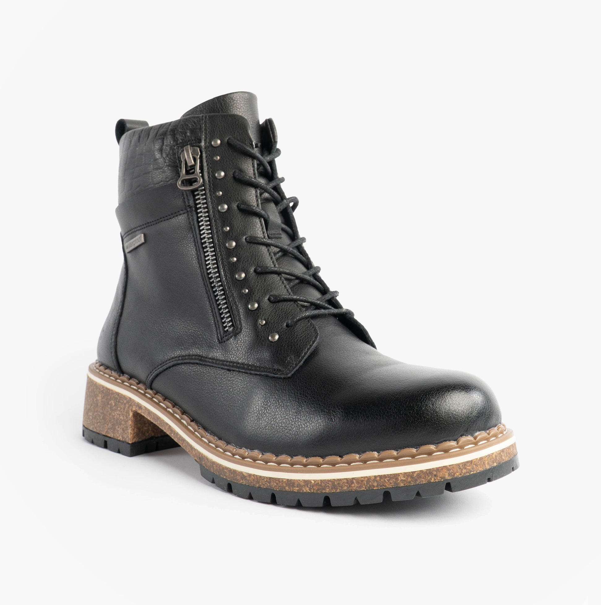 Josef Seibel WAYLYNN 10 Womens Lace Up Ankle Boots Black side view showcasing lace-up design and zip detail.