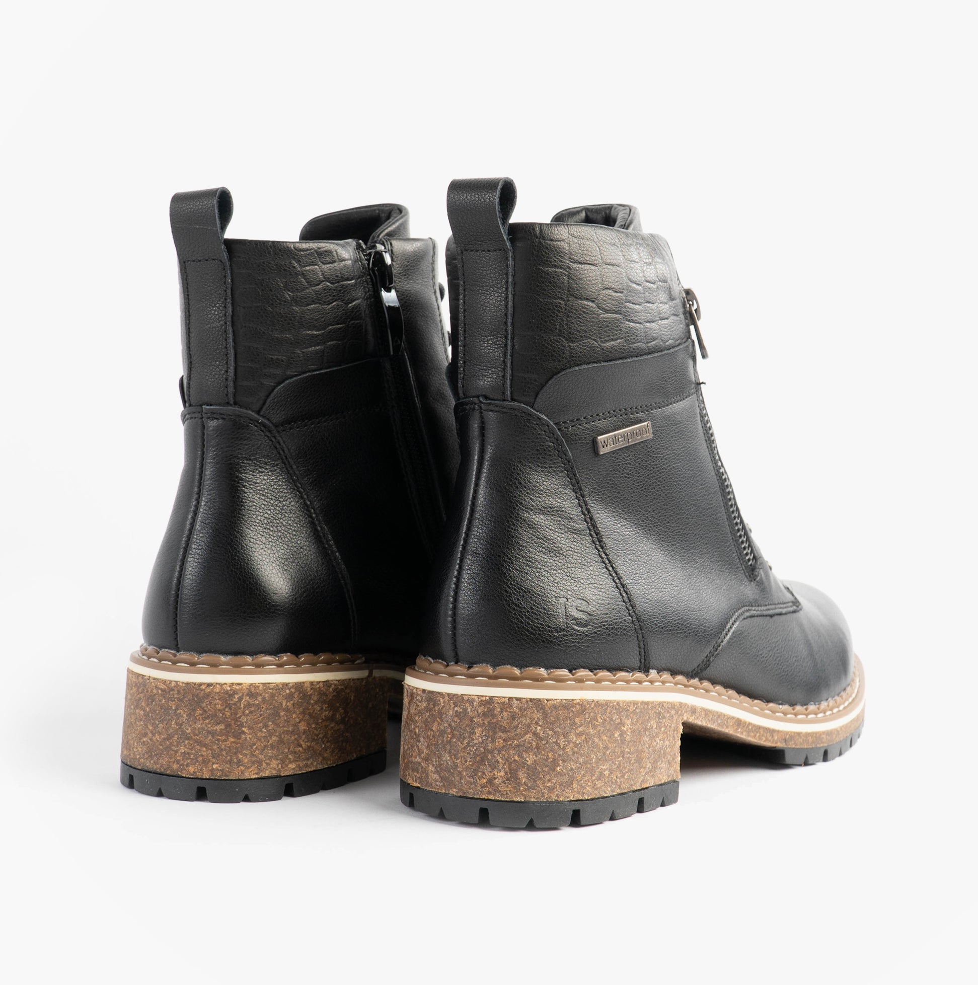 Josef Seibel WAYLYNN 10 Womens Lace Up Ankle Boots Black rear view showing leather upper and zip fastening.