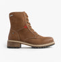 Josef Seibel WAYLYNN 10 Womens Lace Up Ankle Boots Brown side view, stylish leather ankle boots with red accents.