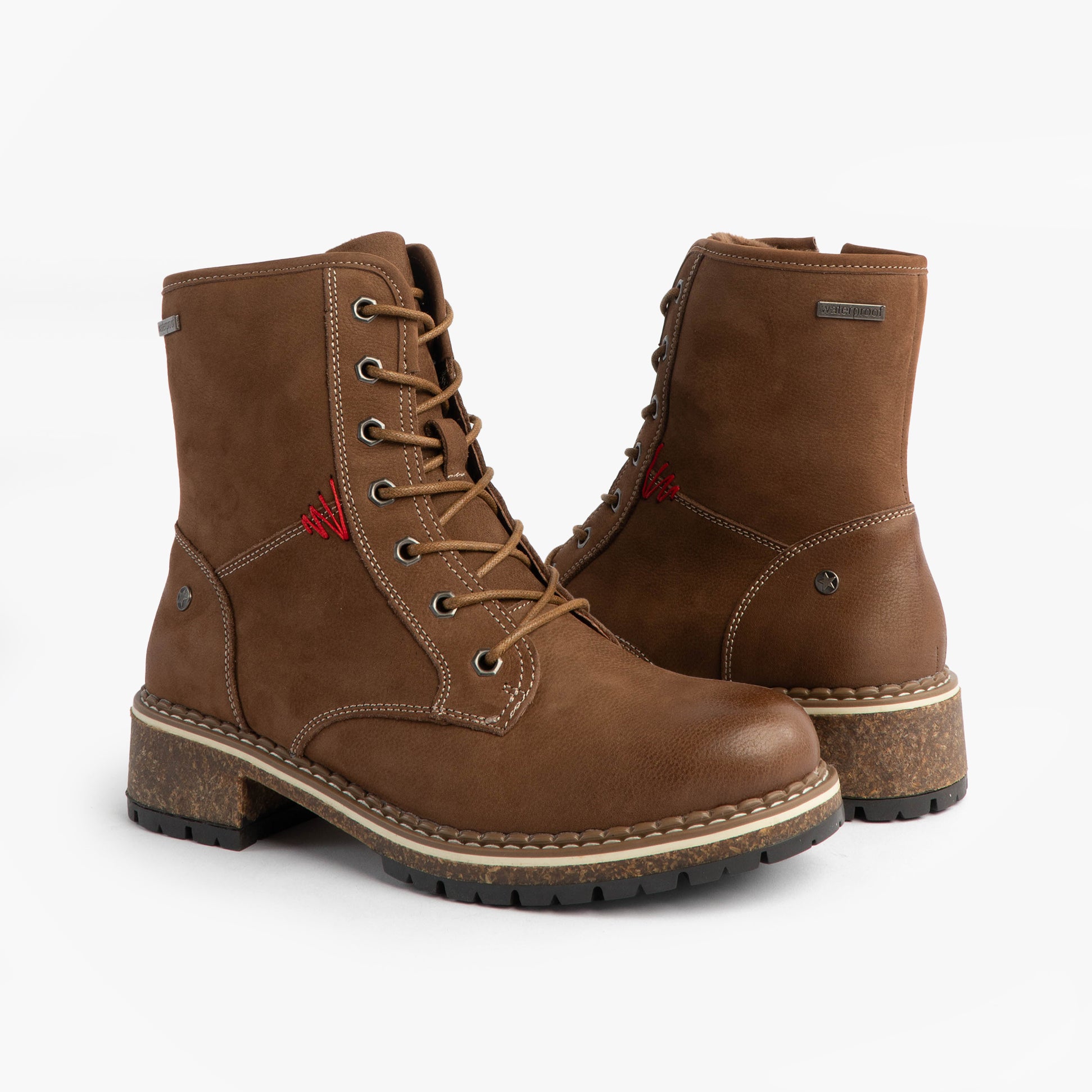 Josef Seibel WAYLYNN 10 Womens Lace Up Ankle Boots Brown side view showcasing waterproof leather/textile design.