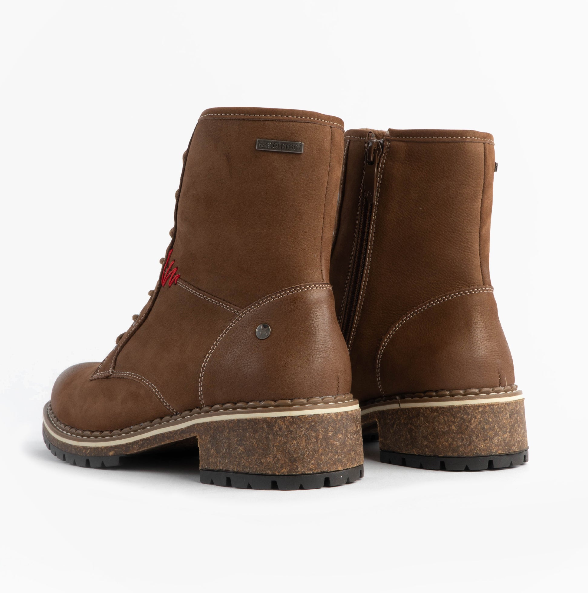 Josef Seibel WAYLYNN 10 Womens Lace Up Ankle Boots Brown back view featuring brown leather upper and zip closure.