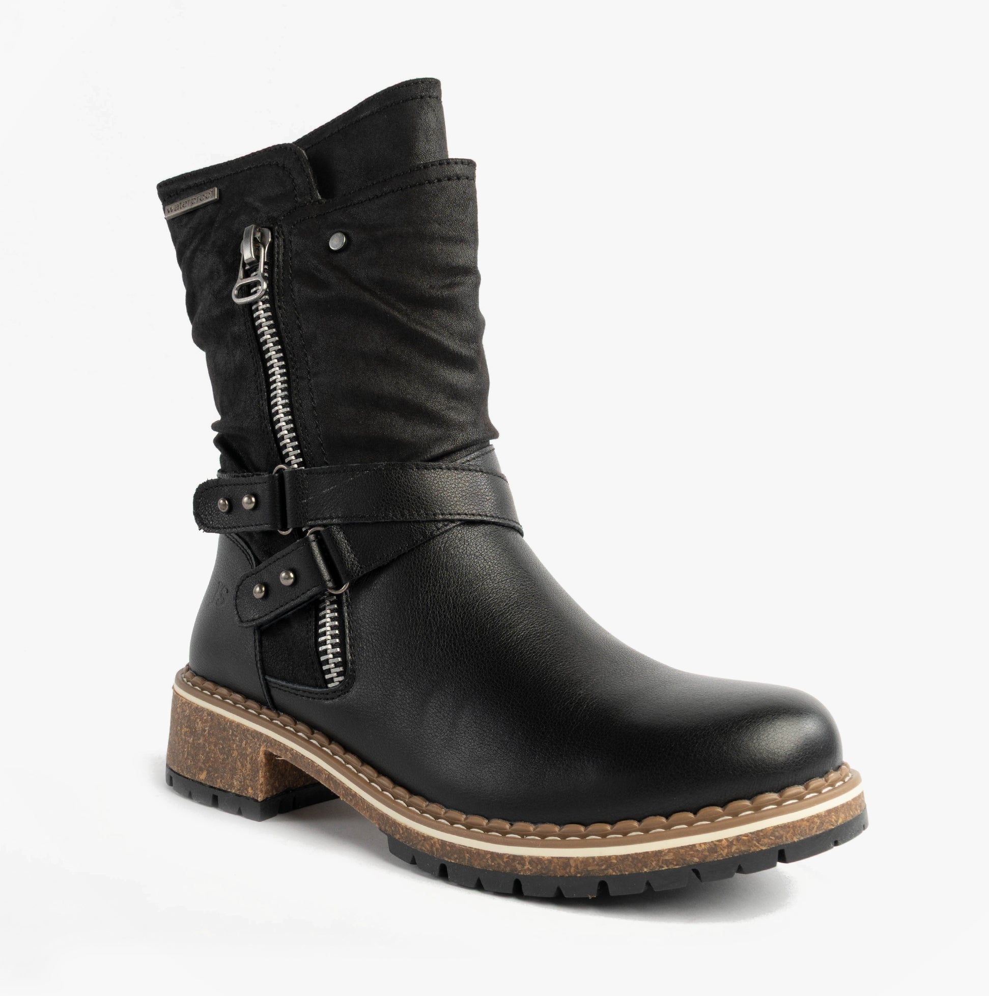 Josef Seibel WAYLYNN 13 Womens Biker Boots Black side view showcasing leather upper and zip detail.