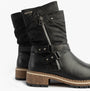 Josef Seibel WAYLYNN 13 Womens Biker Boots Black side view showcasing leather and textile upper with zipper details.