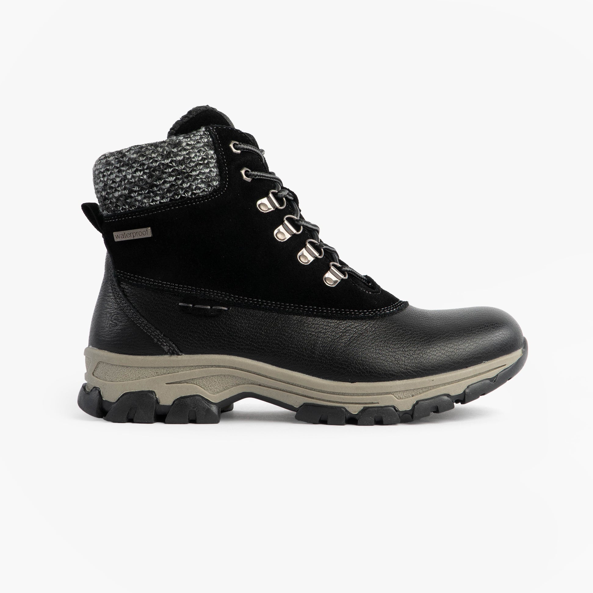 Josef Seibel WYNTER 02 Womens Waterproof Lace Up Boots Black side view showcasing lace-up design and ankle height.