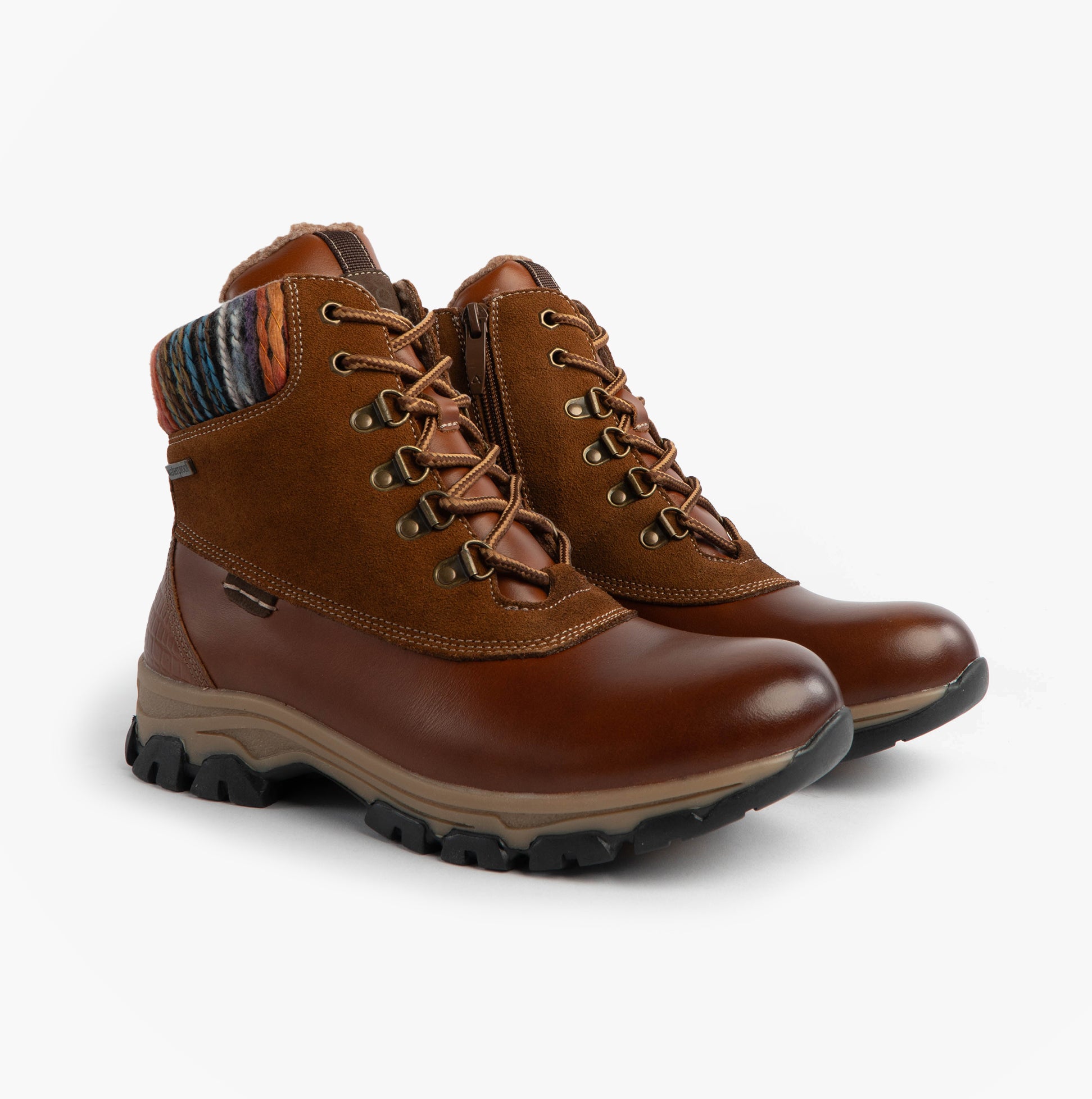 Josef Seibel WYNTER 02 Womens Waterproof Lace Up Boots Brandy side view showcasing leather and textile upper, lace-up closure.