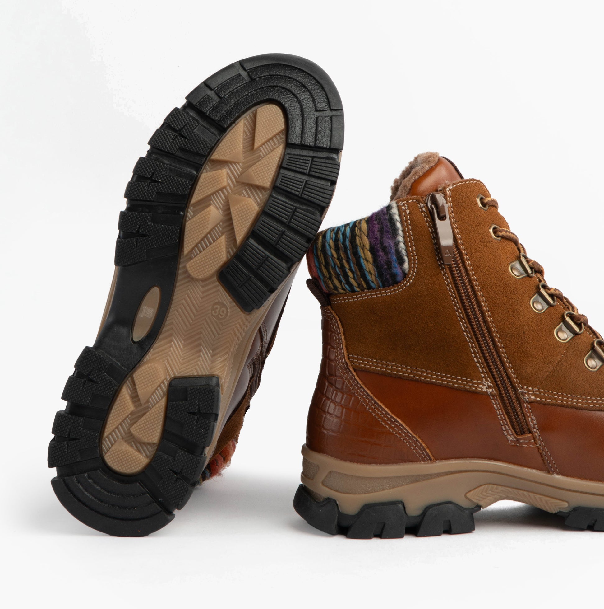 Josef Seibel WYNTER 02 Womens Waterproof Lace Up Boots Brandy side view showing rubber sole and detailed upper design.